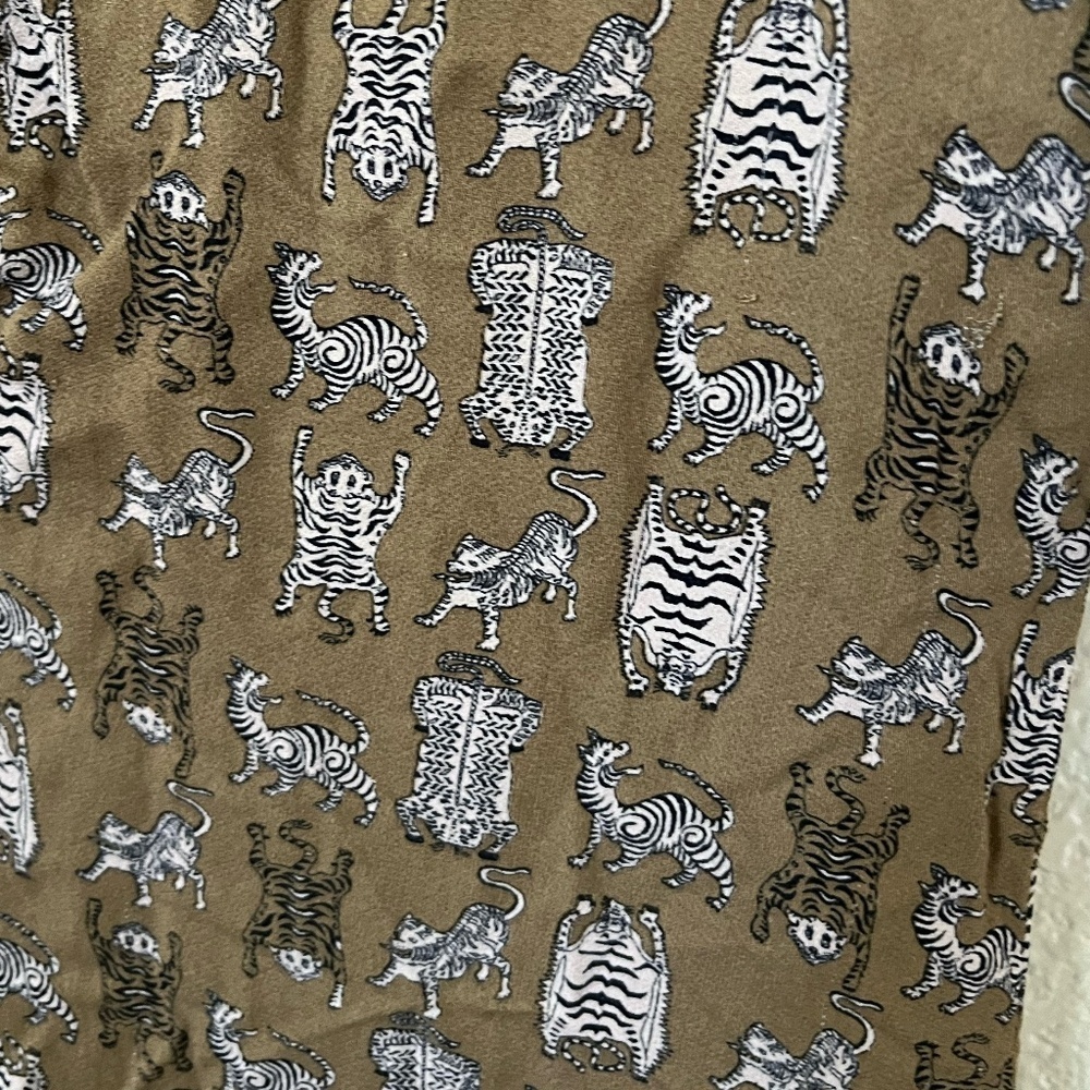 & OTHER STORIES | Khaki Olive Tiger Printed Flounce Mini Ruched Dress | Size 6 - Picture 5 of 12